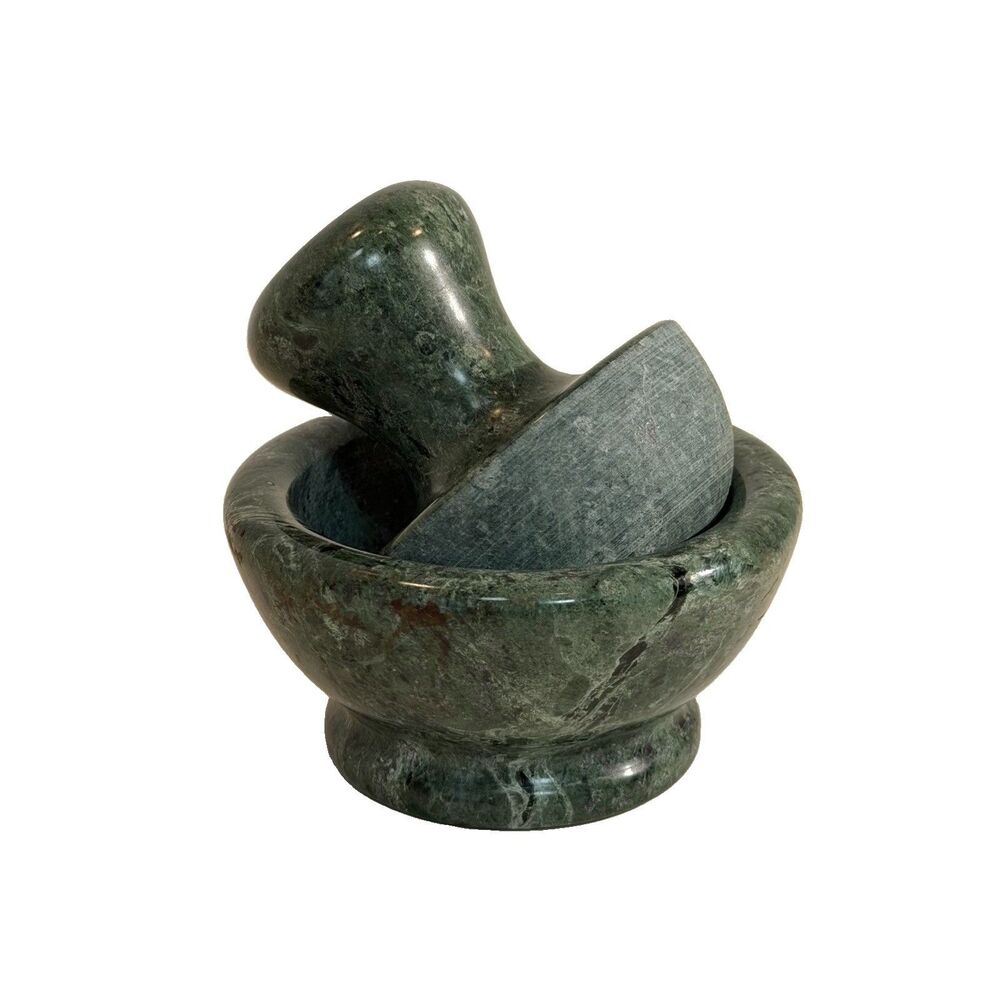 Vintage Green Marble Mortar & Pestle Heavy Stone Kitchen Decor 4” *Easier To Use